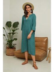 Joséfine Lniana sukienka "Granael" w kolorze zielonym rozmiar: XXL. Zielone sukienki damskie Joséfine, bez wzorów, ze lnu, bez ramiączek. Za 195.99 zł.