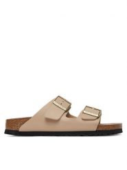 Birkenstock Klapki Arizona 1031438 Beżowy. Brązowe klapki damskie Birkenstock, bez wzorów, ze skóry, bez obcasa, bez zapięcia. Za 429.99 zł.