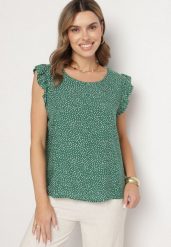 Zielona Bluzka z Bawełny w Kropki Nappela. Zielone bluzki damskie Born2be, l, bez wzorów, z bawełny, eleganckie, bez kołnierzyka, bez ramiączek. Za 34.99 zł.