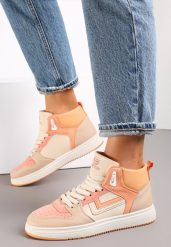 Biało-Pomarańczowe Sneakersy Maeramia. Brązowe obuwie sportowe damskie Renee, z dżerseju, bez zapięcia. Za 44.99 zł.