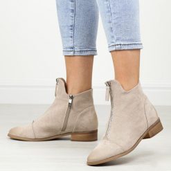 Beżowe płaskie botki damskie Potocki 12308. Brązowe botki damskie POTOCKI, na jesień, ze skóry, eleganckie, bez obcasa, na obcasie, bez zapięcia. Za 189.00 zł.