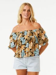 Rip Curl Bluzka w kolorze błękitno-jasnobrązowym rozmiar: S. Brązowe bluzki damskie Rip Curl, s, bez wzorów, z wiskozy, bez kołnierzyka, bez ramiączek. Za 66.00 zł.