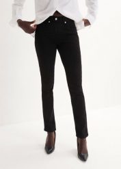 Dżinsy Slim Fit, mid waist, super stretch. Niebieskie jeansy damskie bonprix, bez wzorów, z jeansu. Za 119.99 zł.