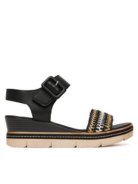 Remonte Sandały D2L55-03 Czarny. Czarne sandały damskie Remonte, bez wzorów, ze skóry, bez obcasa, na koturnie, bez zapięcia. Za 295.99 zł.