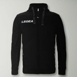 Bluza Junior Sarajevo Full Zip do biegania czarna. Czarne bluzy damskie LEGEA, bez wzorów, z bawełny, z kapturem. Za 180.00 zł.