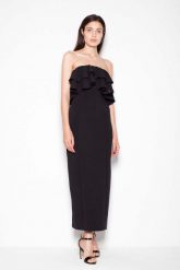 Czarna Sukienka Długa Elegancka z Falbankami. Czarne sukienki damskie Venaton, bez wzorów, z elastanu, eleganckie, bez ramiączek. Za 299.00 zł.