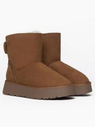 ISLAND BOOT Botki zimowe "Massey" w kolorze jasnobrązowym rozmiar: 41. Brązowe botki damskie Island Boot, na zimę, z materiału, bez obcasa, na platformie, bez zapięcia. Za 158.10 zł.