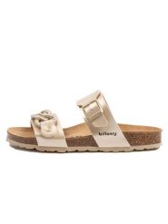 Billowy Klapki w kolorze złotym rozmiar: 38. Żółte klapki damskie Billowy, bez wzorów, z otwartym noskiem, bez obcasa, bez zapięcia. Za 130.99 zł.