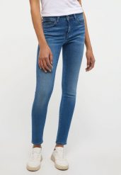 MUSTANG SHELBY SKINNY DAMSKIE SPODNIE JEANSOWE JEANSY DŻINSY DENIM BLUE 1013581 5000 502. Niebieskie jeansy damskie Mustang, bez wzorów, z denimu. Za 239.99 zł.
