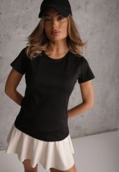 Czarny Klasyczny T-shirt o Gładkim Wykończeniu Rhethine. Czarne t-shirty damskie Renee, l, bez wzorów, z jeansu, bez kołnierzyka. Za 39.99 zł.