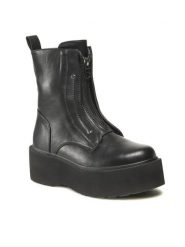 Jenny Fairy Trzewiki WS101-06 Czarny. Czarne botki damskie Jenny Fairy, ze skóry, bez obcasa, na koturnie, bez zapięcia. Za 159.99 zł.