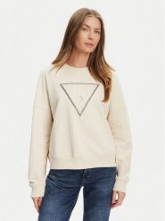Guess Bluza W5YQ04 KC8I0 Beżowy Regular Fit. Brązowe bluzy damskie Guess, l, z aplikacjami, z bawełny, bez kaptura. Za 299.99 zł.