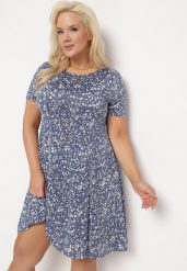 Niebieska Sukienka Mini w Drobne Kwiatki z Elastycznej Wiskozy Megarra. Niebieskie sukienki damskie Born2be, bez wzorów, z wiskozy, bez ramiączek. Za 69.99 zł.