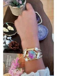 Pierres delicates Pozłacana bransoletka z masą perłową i kwarcem rozmiar: onesize. Białe bransoletki damskie Pierres delicates, pozłacane. Za 118.28 zł.