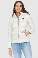 BLAUER Puchowa kurtka ecru z kapturem Claudia fashion down jacket with hood. Białe kurtki damskie Blauer USA, s, bez wzorów, z puchu, z kapturem. W wyprzedaży za 759.99 zł.