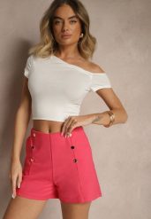 Fuksjowe Bawełniane Szorty High Waist Ozdobione Guzikami Seporiae. Czerwone szorty damskie Renee, bez wzorów, z bawełny, z podwyższonym stanem. Za 44.99 zł.