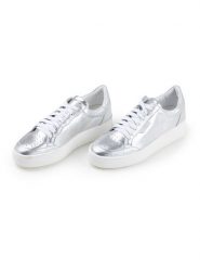 Anna Morellini Skórzane sneakersy "Meliatelia" w kolorze srebrnym rozmiar: 38. Szare obuwie sportowe damskie Anna Morellini, bez zapięcia. Za 368.96 zł.