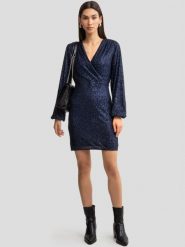 Sukienka damska mini cekinowa granatowa Loreta 403. Niebieskie sukienki damskie Big Star, bez wzorów, eleganckie, bez ramiączek. W wyprzedaży za 119.99 zł.