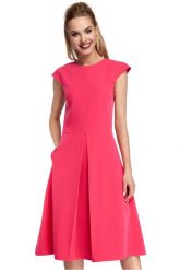 Elegancka sukienka trapezowa z kontrafałdą wizytowa różowa. Czerwone sukienki damskie Sukienki.shop, bez wzorów, z elastanu, eleganckie, bez ramiączek. Za 139.00 zł.