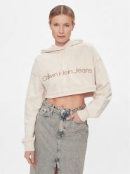 Calvin Klein Jeans Bluza Hero Monologo Short Hoodie J20J222540 Écru Regular Fit. Bluzy damskie Calvin Klein Jeans, xs, bez wzorów, z bawełny, bez kaptura. Za 339.99 zł.