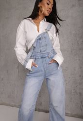 Niebieskie Jeansy Ogrodniczki z Nogawką Balloon z Bawełną Vimalliene. Niebieskie jeansy damskie Renee, z podwyższonym stanem. Za 159.99 zł.