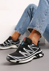 Czarno-Białe Sznurowane Sneakersy na Grubszej Podeszwie z Gumowymi Wstawkami Tellfina. Czarne obuwie sportowe damskie Born2be, z gumy, bez zapięcia. Za 99.99 zł.
