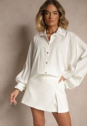Biała Koszula z Wiskozą w Stylu Nietoperza Sonarielia. Białe koszule damskie Renee, bez wzorów, z wiskozy, eleganckie, bez kołnierzyka, bez ramiączek. Za 79.99 zł.