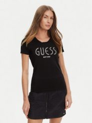 Guess T-Shirt W5YI05 J1314 Czarny Regular Fit. Czarne t-shirty damskie Guess, xl, z aplikacjami, z bawełny, bez kołnierzyka. Za 119.99 zł.