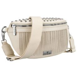 Modna saszetka damska wykonana ze skóry ekologicznej w jasnobeżowym kolorze, zamykana suwakiem - Peterson. Brązowe nerki i saszetki damskie Peterson, bez wzorów, ze skóry ekologicznej. Za 71.99 zł.