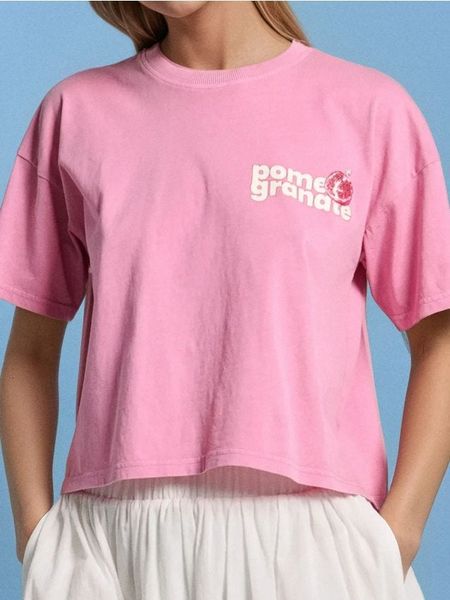 Koszulka oversize z motywem granatu - pomarańczowy. Brązowe koszulki damskie Sinsay, l, bez wzorów, bez kołnierzyka, bez ramiączek. W wyprzedaży za 17.99 zł.