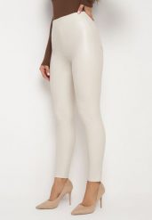 Białe Legginsy z Ekoskóry z Wysokim Stanem i Wsuwanymi Kieszeniami Rievalia. Białe legginsy damskie Born2be, l, bez wzorów, z jeansu. Za 29.99 zł.