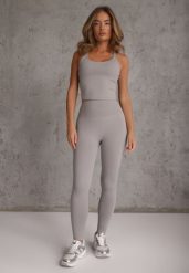 Szary Komplet Sportowy Legginsy High Waist i Top z Uszywnieniem Ulrike. Szare legginsy damskie Renee, m, bez wzorów, z podwyższonym stanem, trekkingowe. Za 129.99 zł.