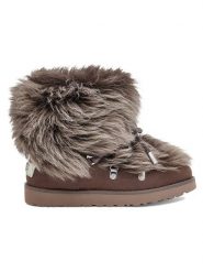UGG Skórzane botki "Posh Mini Fur" w kolorze brązowym rozmiar: 36. Brązowe botki damskie Ugg, z wełny, z okrągłym noskiem, bez obcasa, bez zapięcia. Za 636.92 zł.