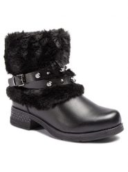 Jenny Fairy Botki WS2726-03 Czarny. Czarne botki damskie Jenny Fairy, ze skóry, bez obcasa, na płaskiej podeszwie, bez zapięcia. Za 62.99 zł.