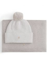 Tommy Hilfiger Zestaw Szalik i Czapka Pom Pom AW0AW17995 Beżowy. Brązowe czapki damskie Tommy Hilfiger, na zimę, bez wzorów, z poliesteru. Za 519.99 zł.