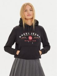 Guess Jeans Bluza W4BQ20 KC811 Czarny Regular Fit. Czarne bluzy damskie Guess Jeans, xxl, z aplikacjami, z bawełny, bez kaptura. Za 179.99 zł.