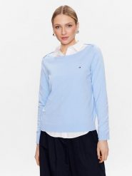 Tommy Hilfiger Sweter WW0WW37938 Błękitny Regular Fit. Niebieskie swetry klasyczne damskie Tommy Hilfiger, xs, z bawełny, bez kołnierzyka. Za 549.99 zł.
