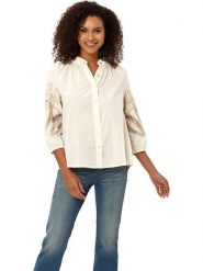 Heine Bluzka w kolorze kremowym rozmiar: 48. Brązowe bluzki damskie Heine, bez wzorów, z bawełny, bez kołnierzyka, bez ramiączek. Za 82.83 zł.