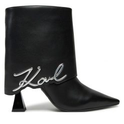 Botki KARL LAGERFELD. Czarne botki damskie KARL LAGERFELD, bez obcasa, na słupku, bez zapięcia. Za 999.99 zł.
