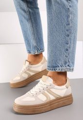 Beżowe Sneakersy na Grubej Podeszwie z Geometrycznym Wzorem Nevthaya. Brązowe obuwie sportowe damskie Born2be, z dzianiny, bez zapięcia. Za 79.99 zł.