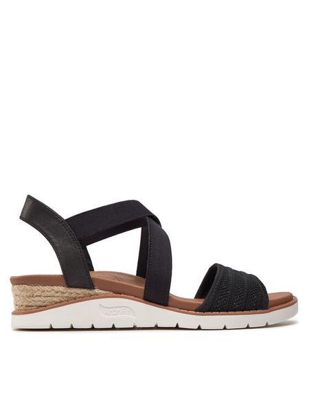 Skechers Sandały Bobs Arch Fit Beach Kiss Boho Beyond 114013/BLK Czarny. Czarne sandały damskie Skechers, bez wzorów, z materiału, bez obcasa, na płaskiej podeszwie, bez zapięcia. Za 199.99 zł.