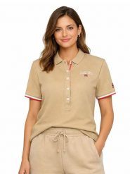 Geographical Norway Koszulka polo "Kryptonite" w kolorze beżowym rozmiar: XXL. Brązowe bluzki damskie Geographical Norway, xxl, bez wzorów, z bawełny, bez kołnierzyka, bez ramiączek. Za 86.99 zł.