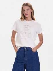 Guess T-Shirt V5BI16 K8FQ4 Biały Regular Fit. Białe t-shirty damskie Guess, xs, z aplikacjami, z bawełny, bez kołnierzyka. Za 139.99 zł.