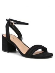 DeeZee Sandały LS5704-01 Czarny. Czarne sandały damskie DeeZee, bez wzorów, z materiału, bez obcasa, na słupku, bez zapięcia. Za 129.99 zł.