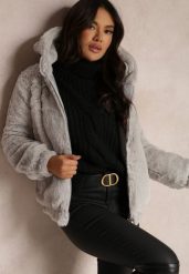 Jasnoszara Kurtka Futerko Teddy Oversize Fofana. Szare kurtki damskie Renee, l, bez wzorów, z futra. Za 129.99 zł.