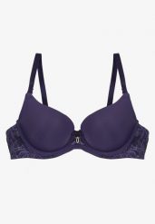 Granatowy Gładki Biustonosz o Kroju Push-Up Sanarae. Niebieskie biustonosze Born2be, z aplikacjami, z bawełny. Za 34.99 zł.