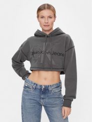 Calvin Klein Jeans Bluza Hero Monologo Short Hoodie J20J222540 Szary Regular Fit. Szare bluzy damskie Calvin Klein Jeans, l, bez wzorów, z bawełny, bez kaptura. W wyprzedaży za 339.99 zł.