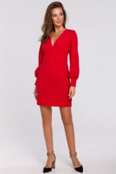 Elegancka sukienka mini z głębokim dekoltem V czerwona. Czerwone sukienki damskie Sukienki.shop, bez wzorów, eleganckie, bez ramiączek. Za 249.00 zł.