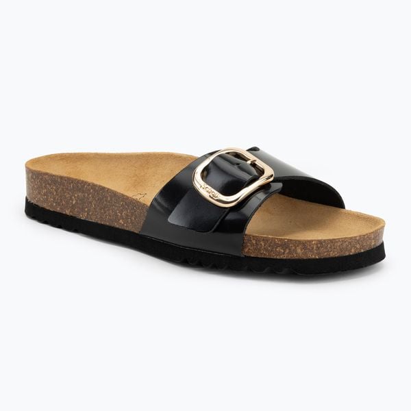 Klapki damskie Scholl Kathleen Printed Leather. Czarne klapki damskie Scholl, bez wzorów, z materiału, bez obcasa, bez zapięcia. Za 209.99 zł.