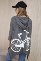 Bluza z nadrukiem roweru grafitowy melanż. Szare bluzy damskie KESI, l, bez wzorów, z bawełny, z kapturem. Za 218.51 zł.